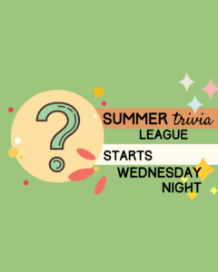 trivia banner letting customers know that trivia is on Wednesday nights